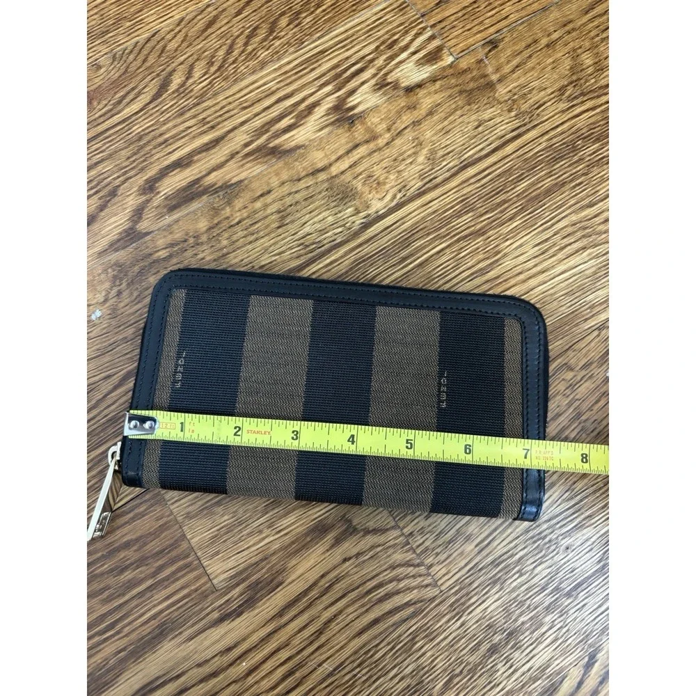 Fendi Pequin Canvas Continental Wallet Authentic EUC Zip Close Brown Made Italy - Picture 13 of 14